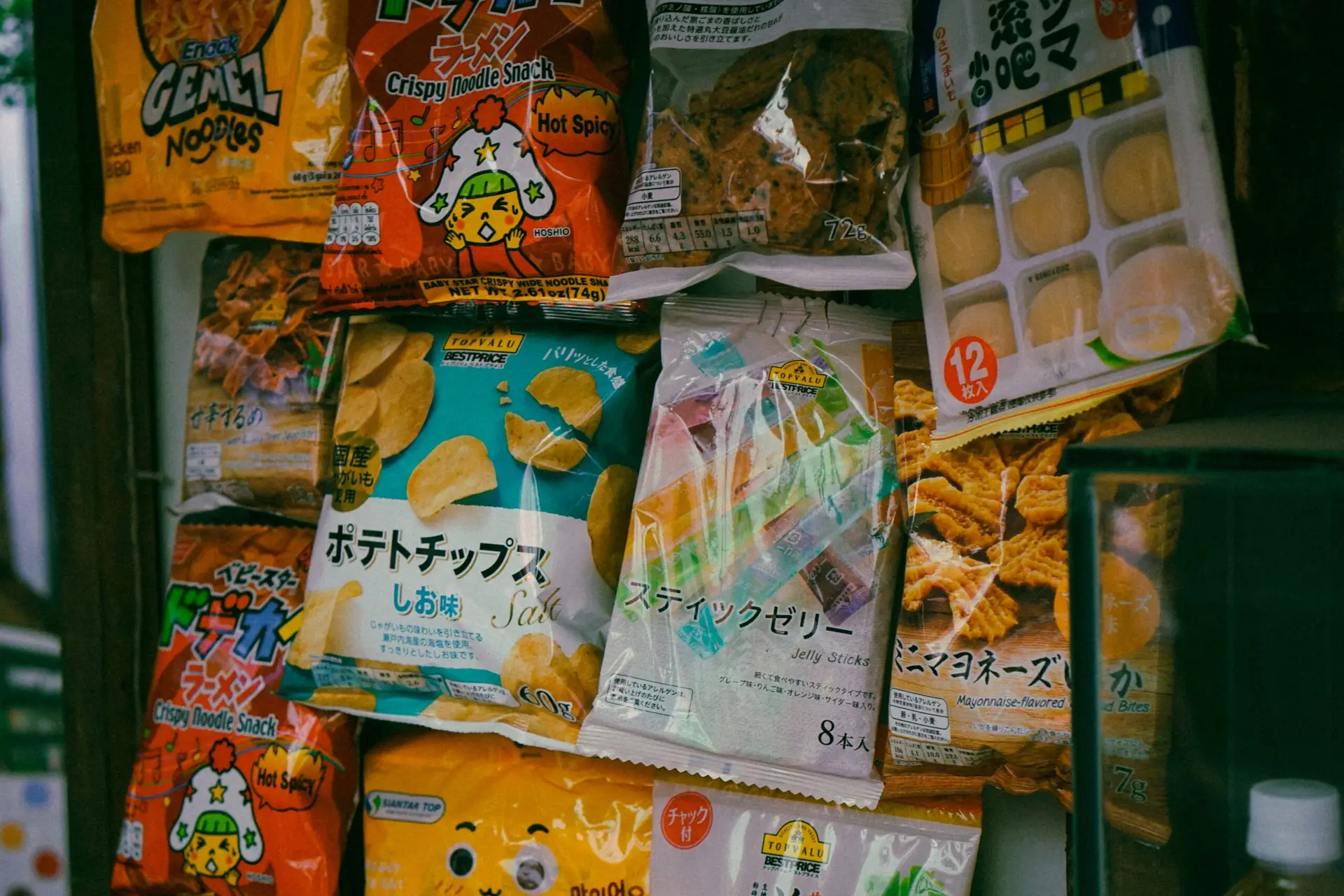 A wall of Asian Snacks hanging